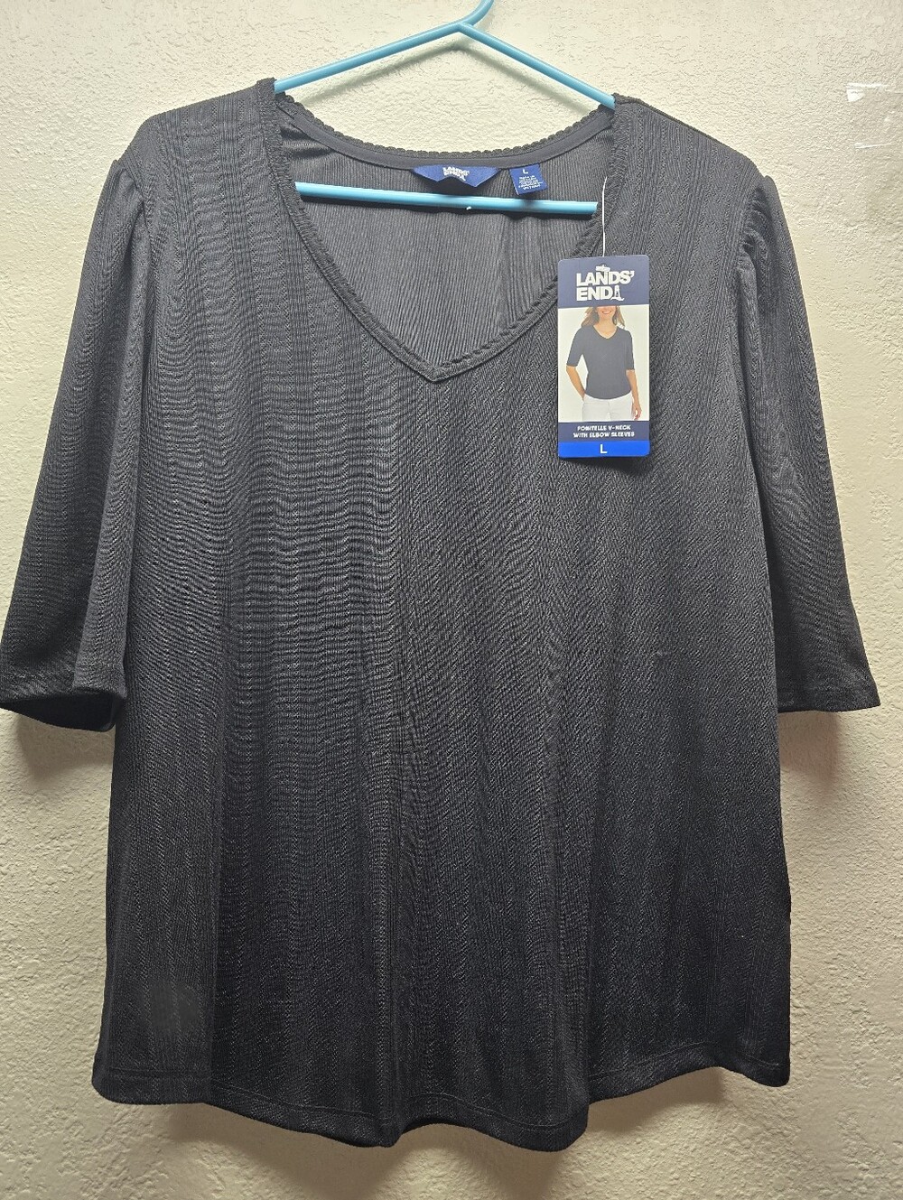 Lands' End Black V-Neck Short Sleeve Top